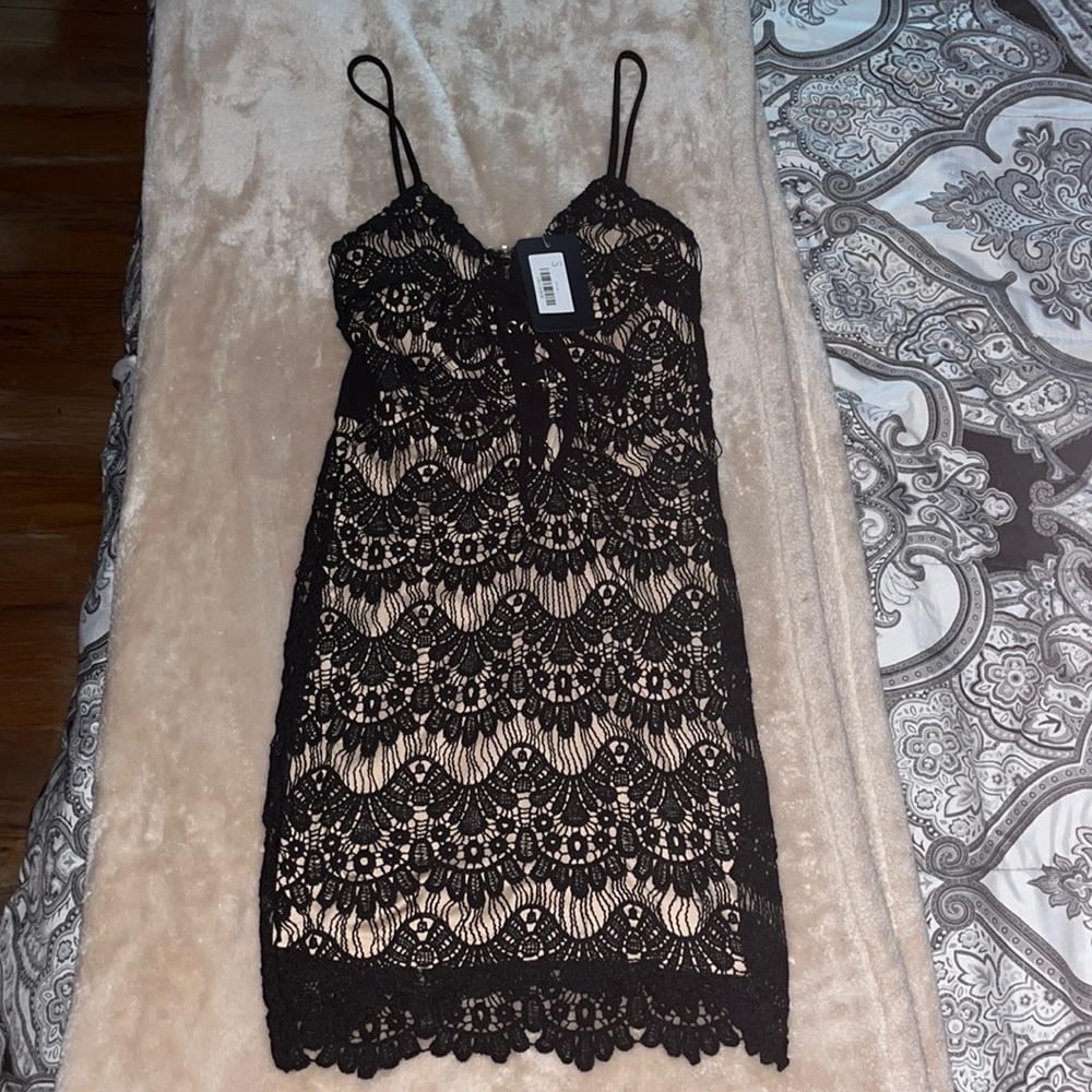 Black lace mini dress